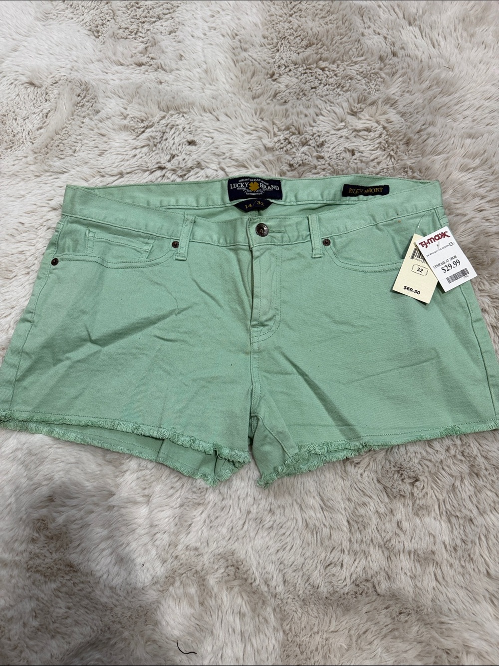 Lucky Brand Mint Green Frayed Hem Denim Shorts